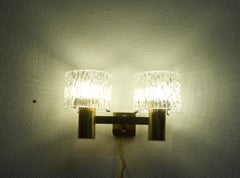 Brass and Crystal Wall Lamps Designed by Carl Fagerlund for Orrefors Set of Two