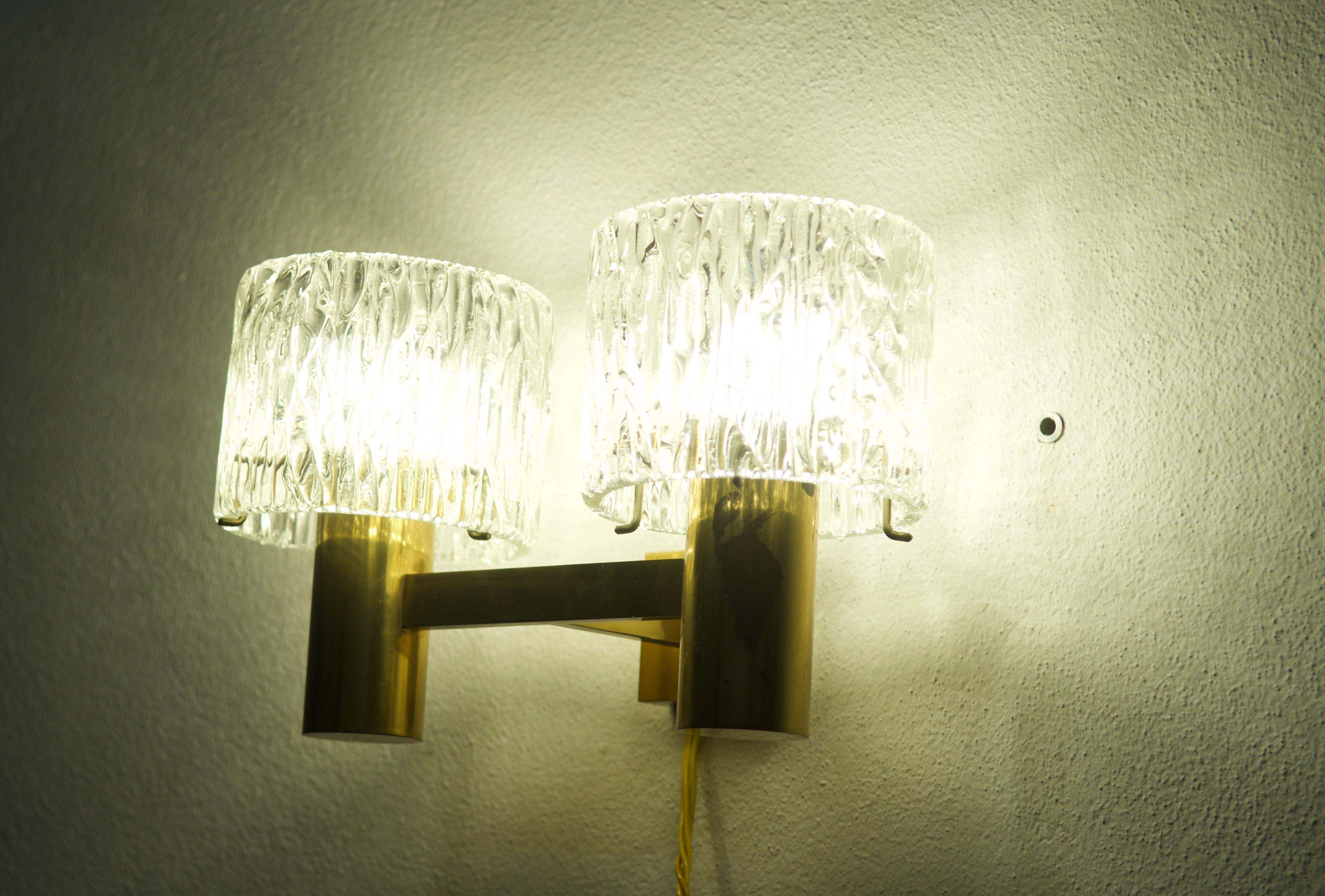 Brass and Crystal Wall Lamps Designed by Carl Fagerlund for Orrefors Set of Two For Sale 3
