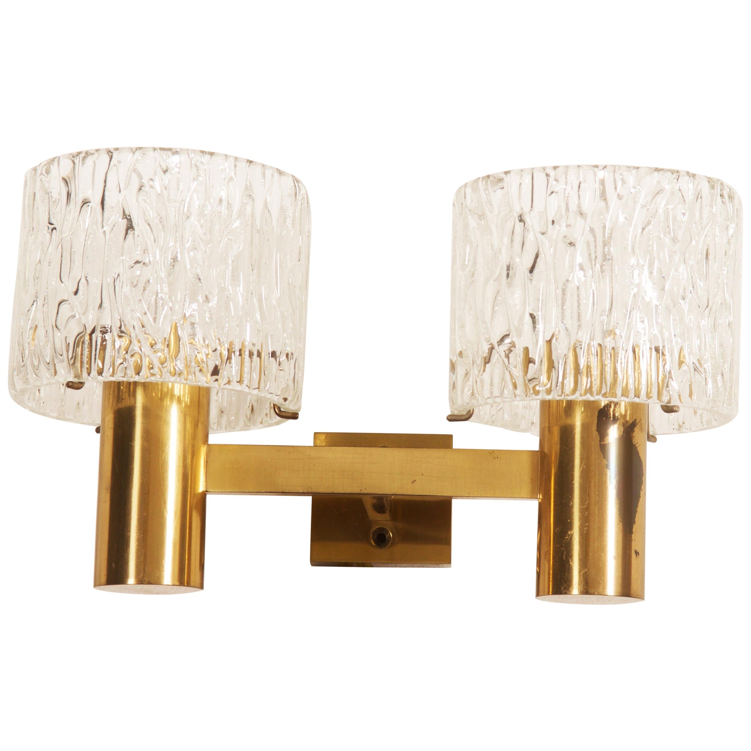 Brass and Crystal Wall Lamps Designed by Carl Fagerlund for Orrefors Set of Two