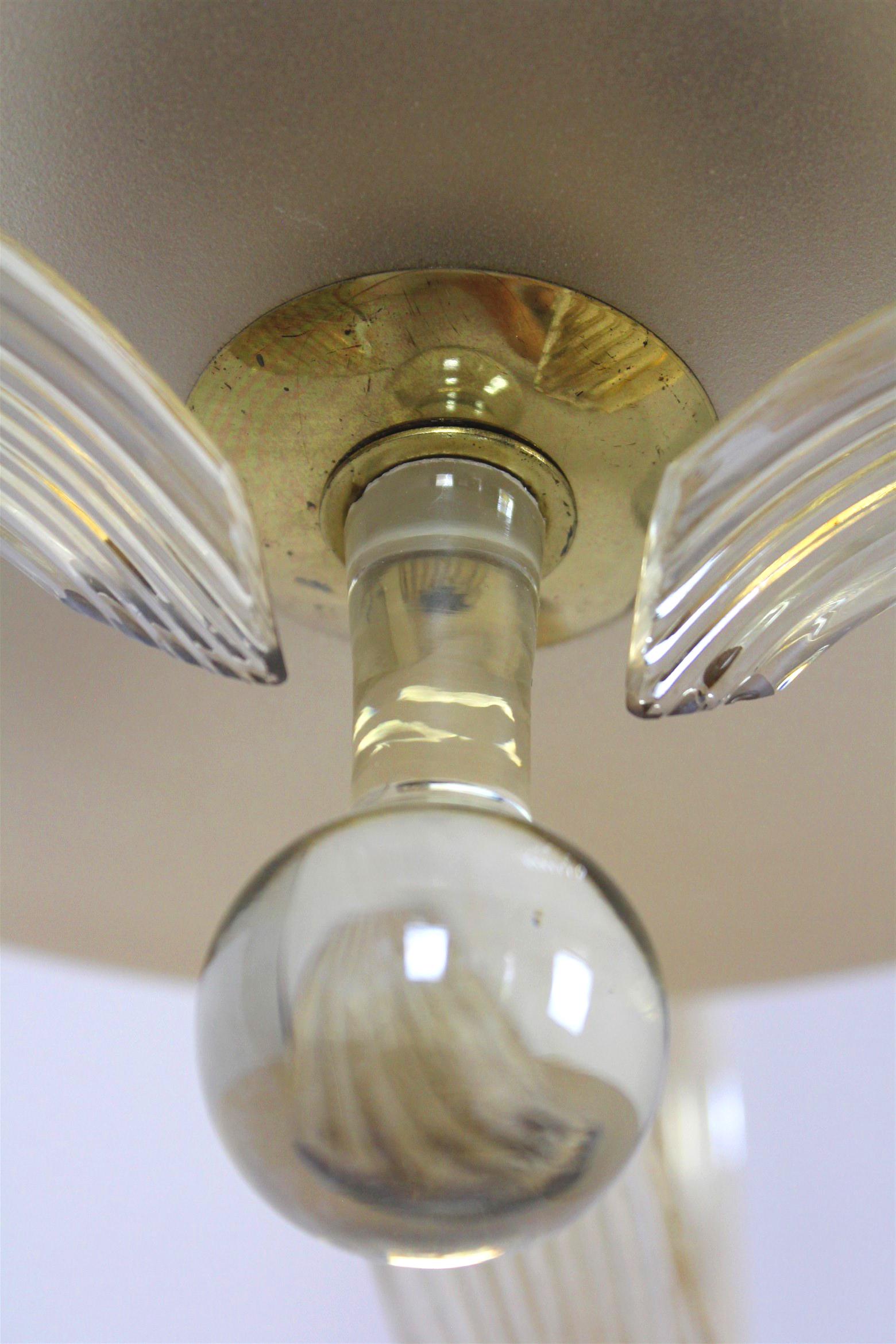 Brass and Curved Glass Chandelier from ESC Zukov, 1940s For Sale 13