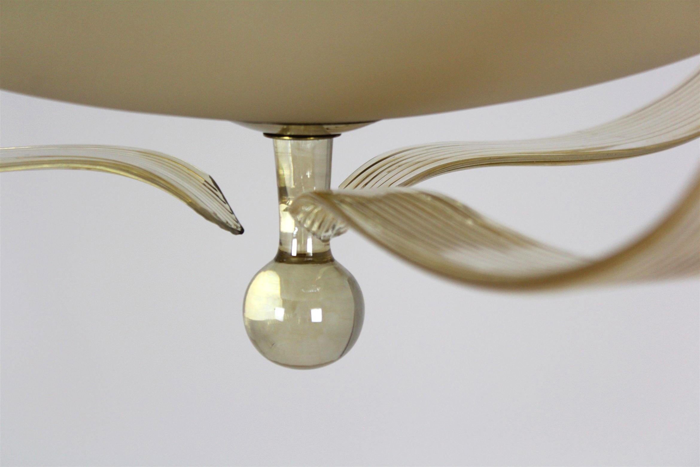 20th Century Brass and Curved Glass Chandelier from ESC Zukov, 1940s For Sale
