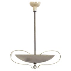 Brass and Curved Glass Chandelier from ESC Zukov, 1940s