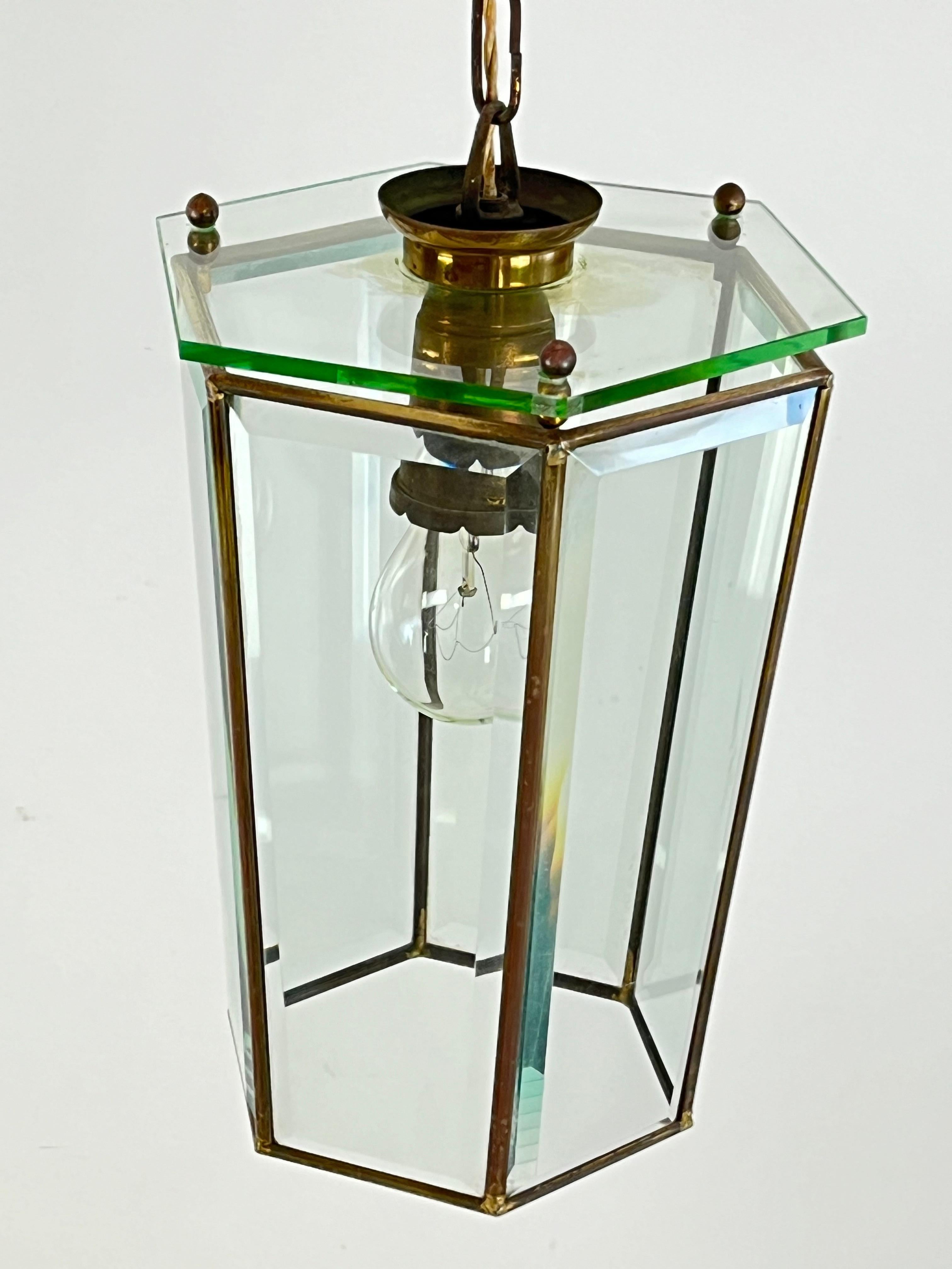 Brass and Cut Glass Pendant Lamp, Attributed to Adolf Loos, Austria, 1930s For Sale 6