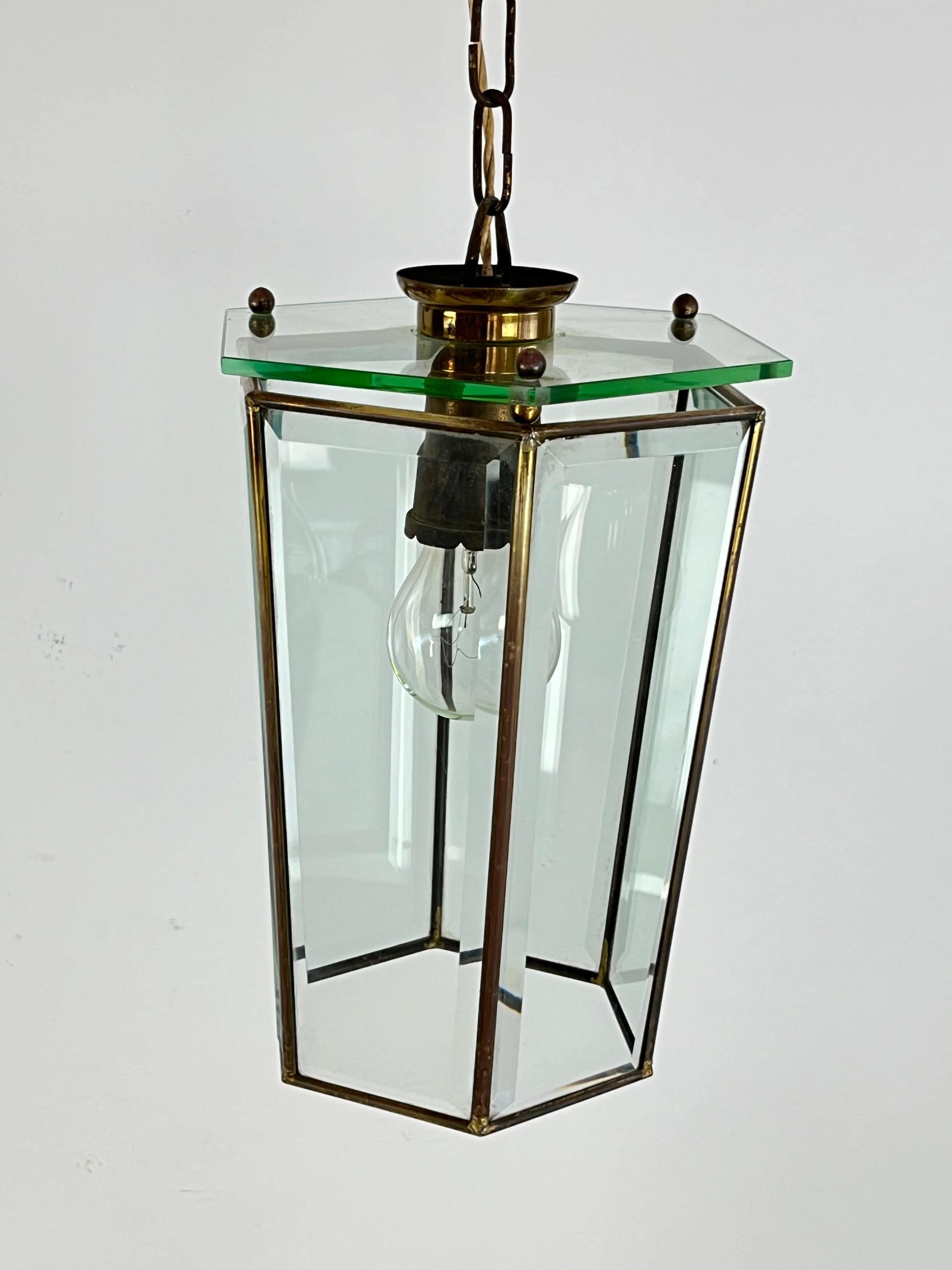 Other Brass and Cut Glass Pendant Lamp, Attributed to Adolf Loos, Austria, 1930s For Sale