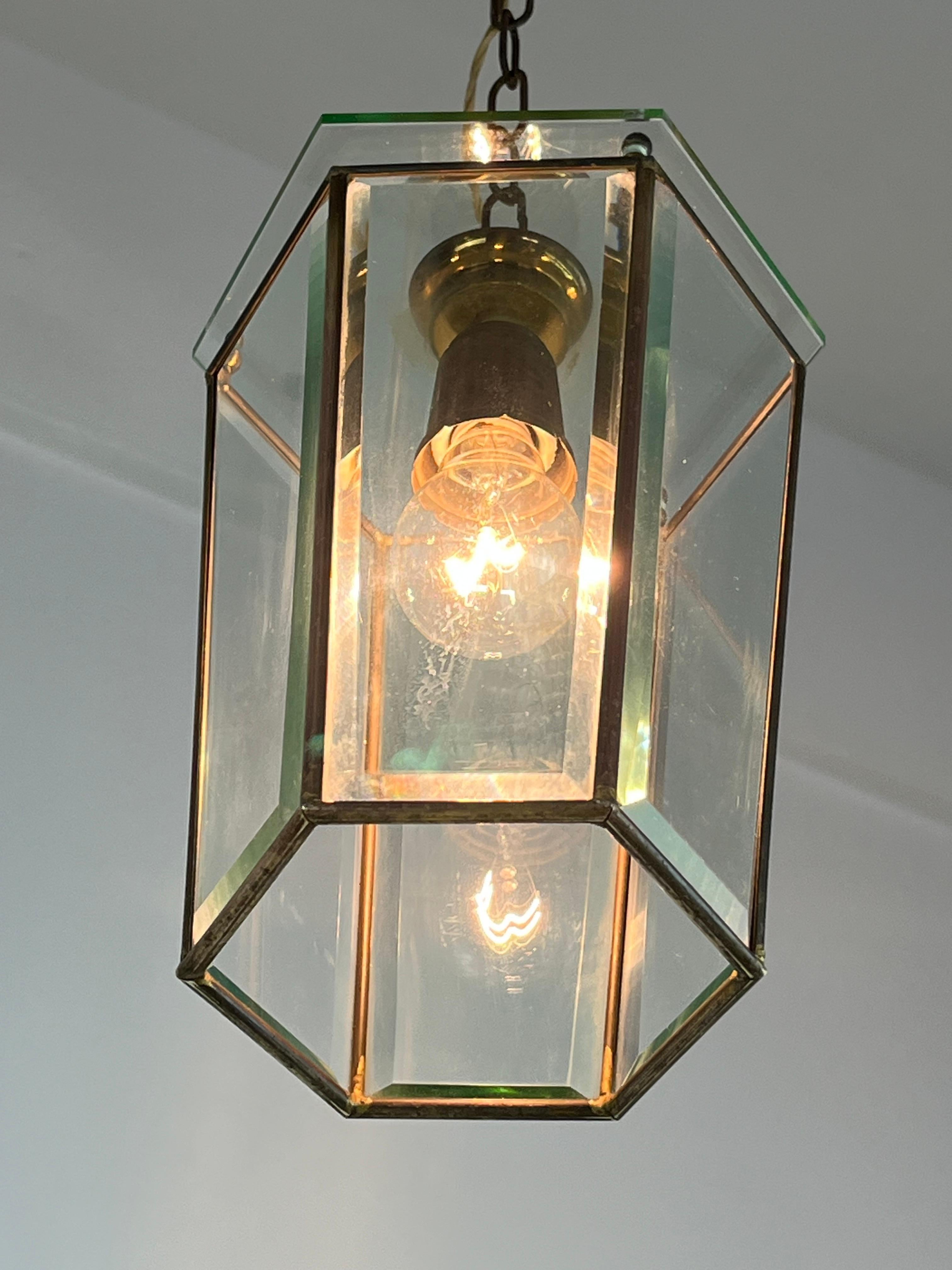 Brass and Cut Glass Pendant Lamp, Attributed to Adolf Loos, Austria, 1930s For Sale 1
