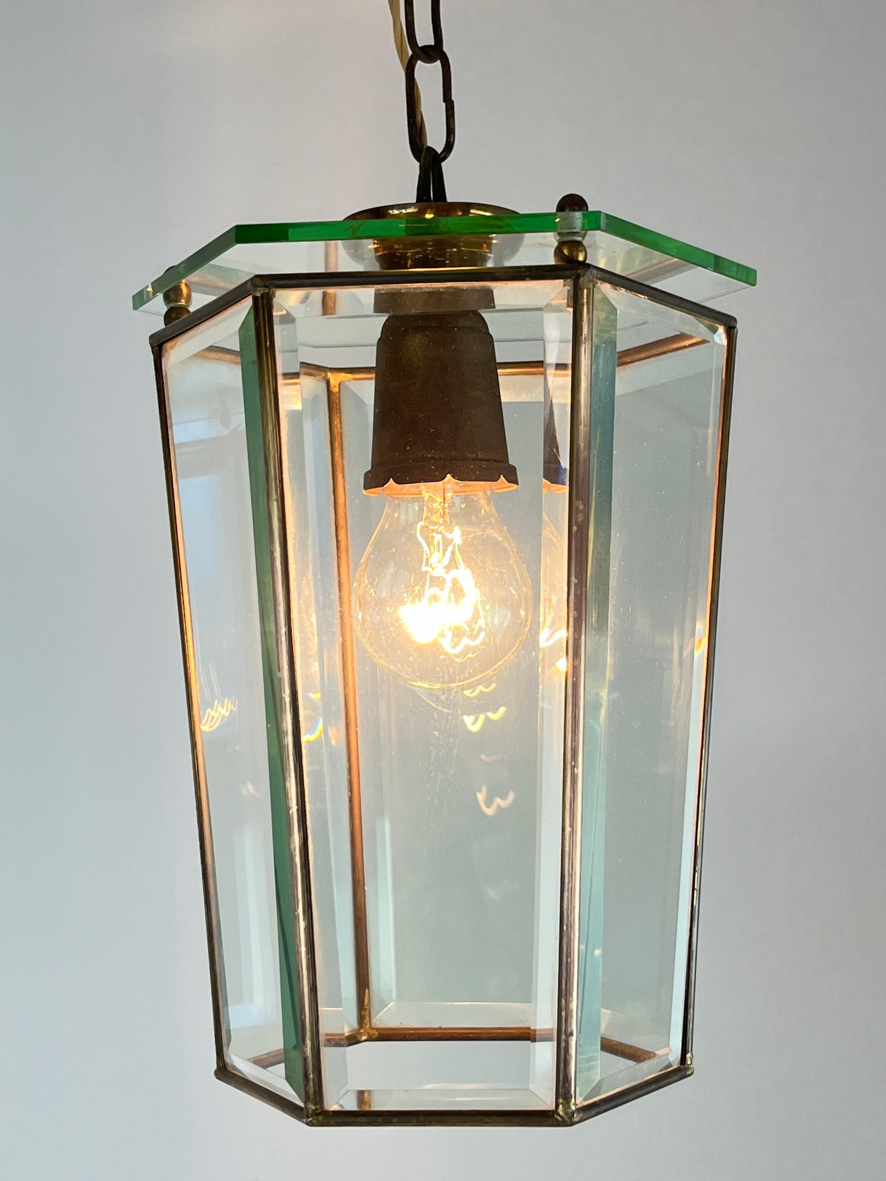 Brass and Cut Glass Pendant Lamp, Attributed to Adolf Loos, Austria, 1930s For Sale 2