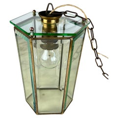 Vintage Brass and Cut Glass Pendant Lamp, Attributed to Adolf Loos, Austria, 1930s