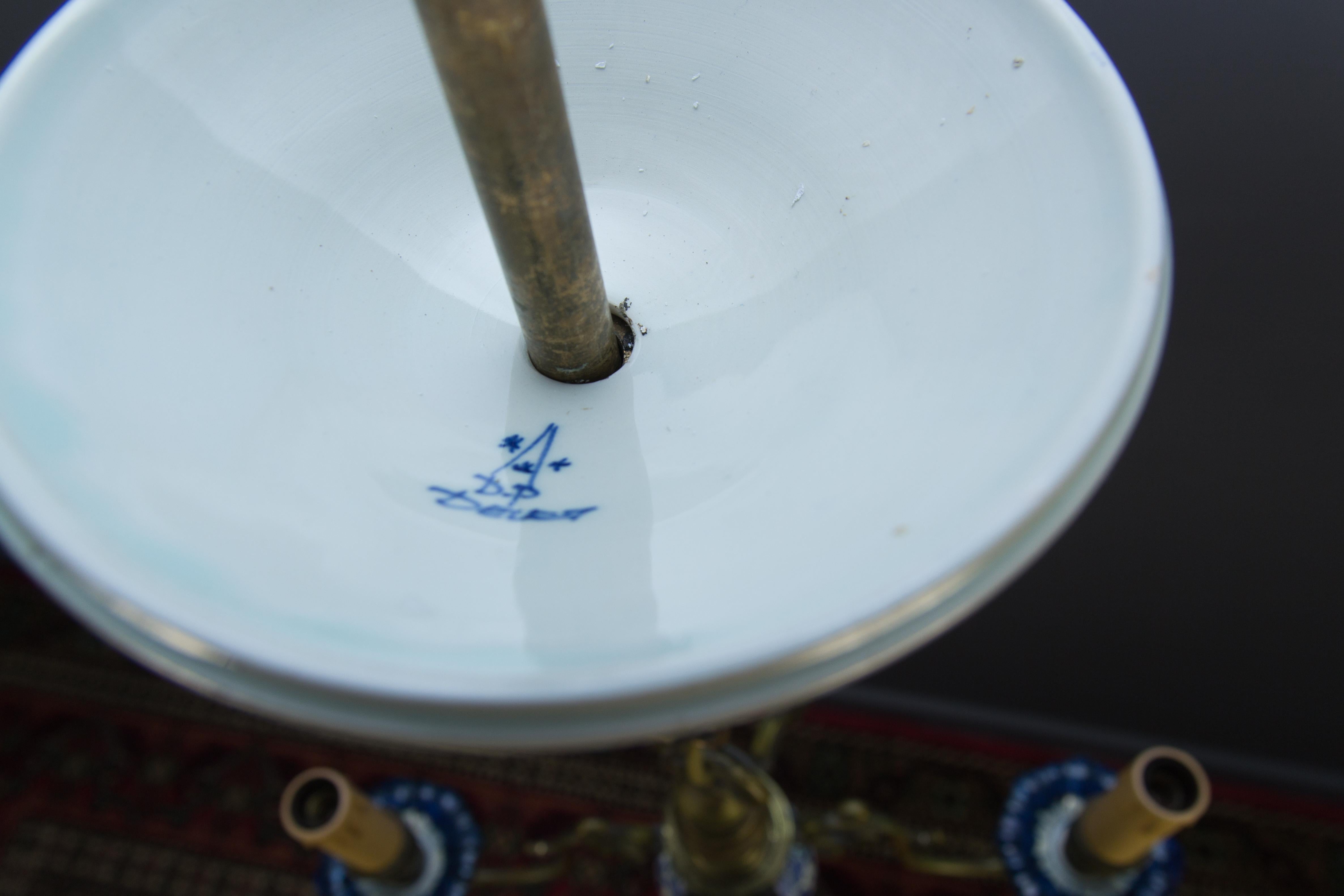 Dutch Brass and Delft Blue Porcelain Six-Light Chandelier 11