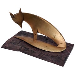 Brass and Ebony Decorative Statue of a Fox in the Stye of Karl Hagenauer, 1940s