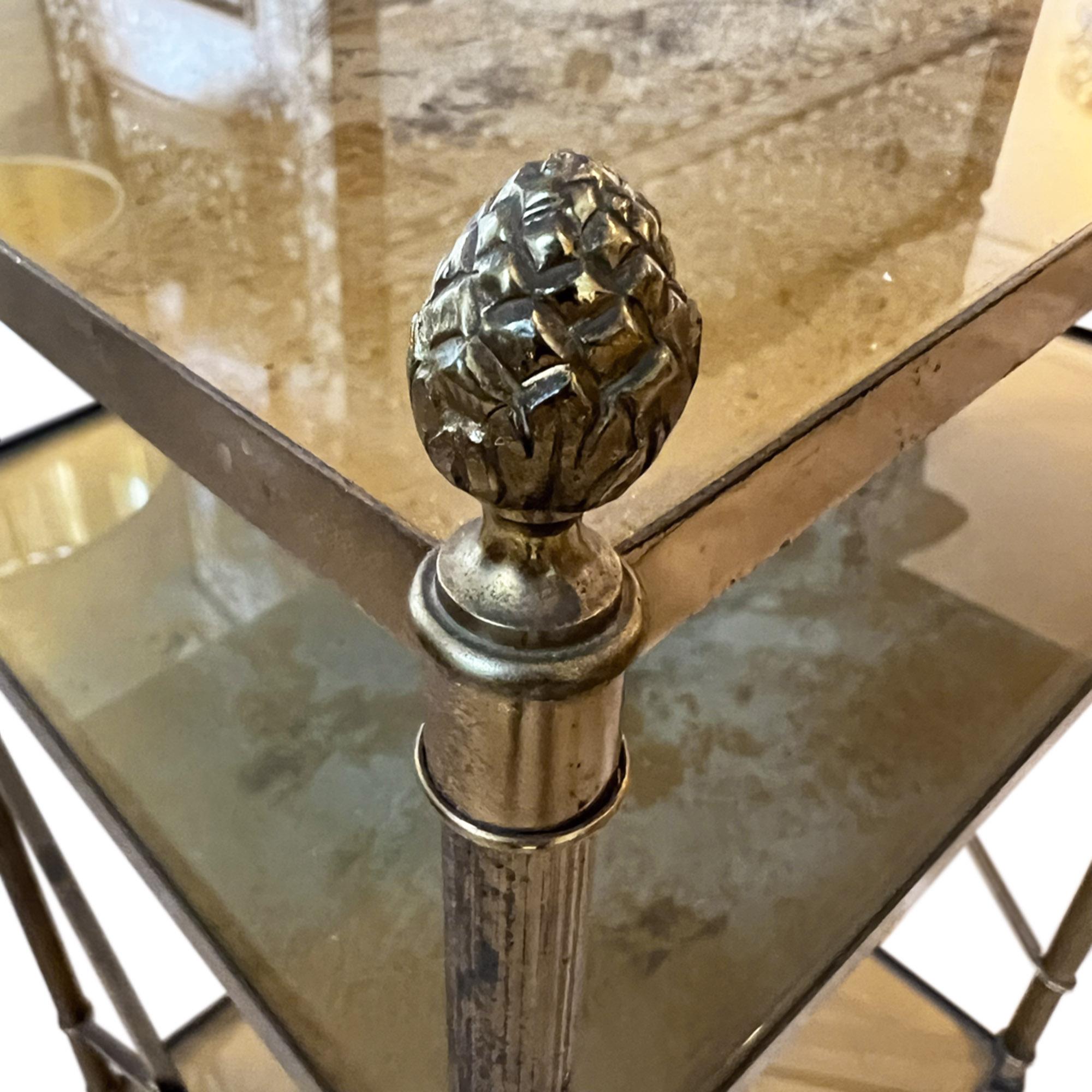Hand-Crafted Brass and Eglomise Glass French Midcentury Side Table For Sale