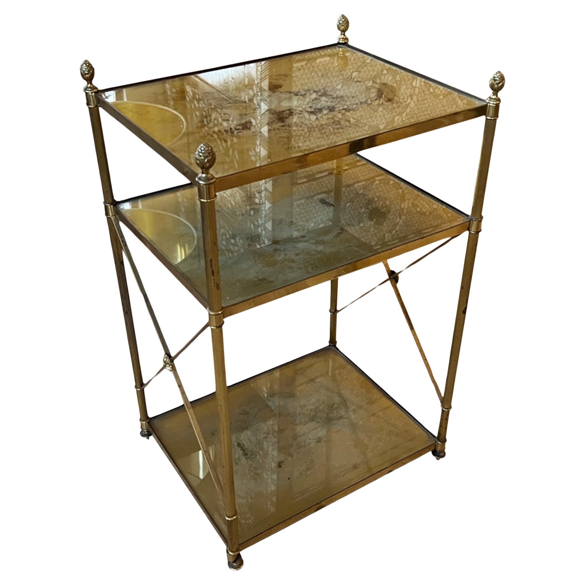 Brass and Eglomise Glass French Midcentury Side Table For Sale