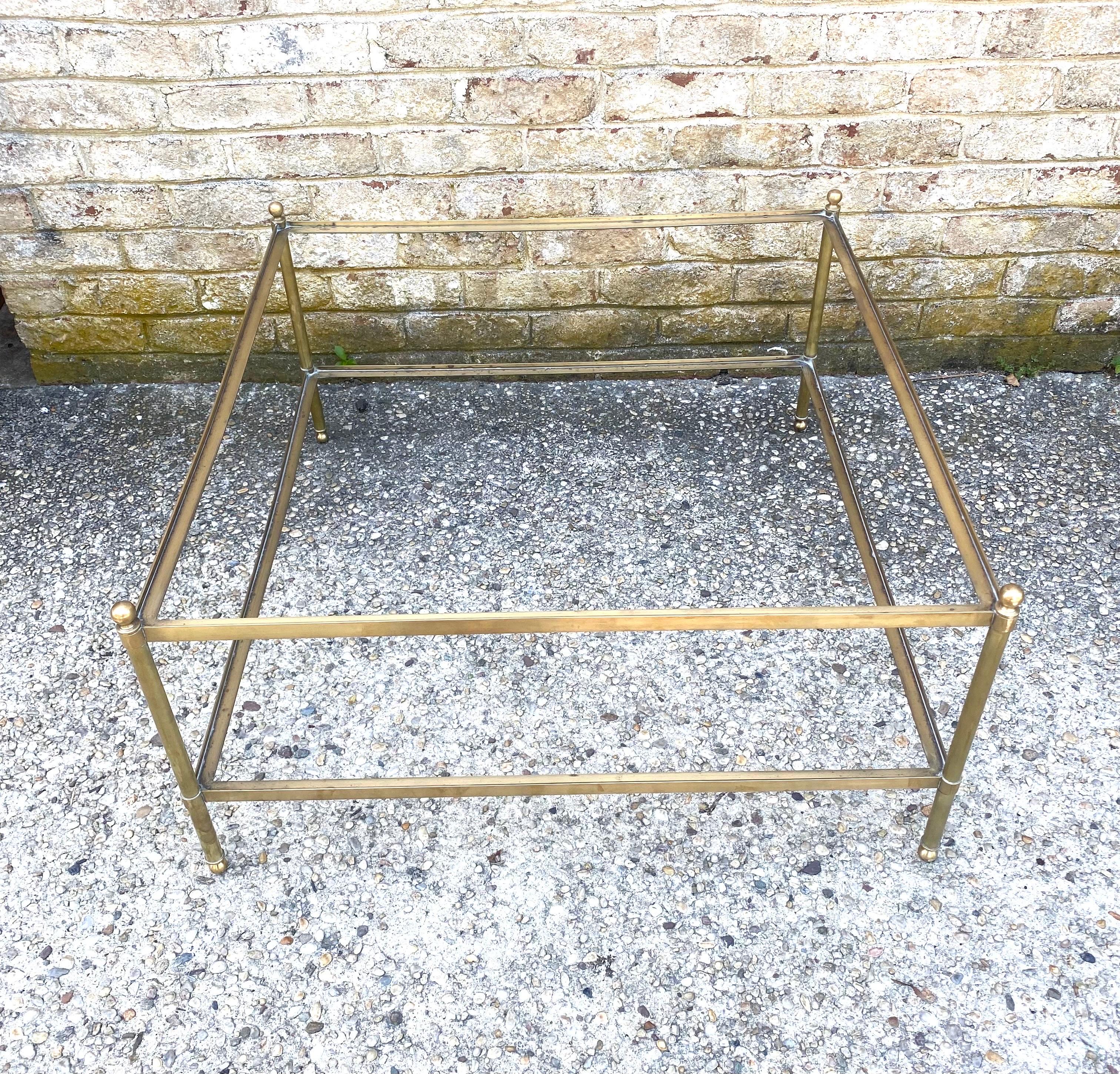 Late 20th Century Brass and Embossed Red Leather Coffee Table in the Manner of Maison Jansen For Sale