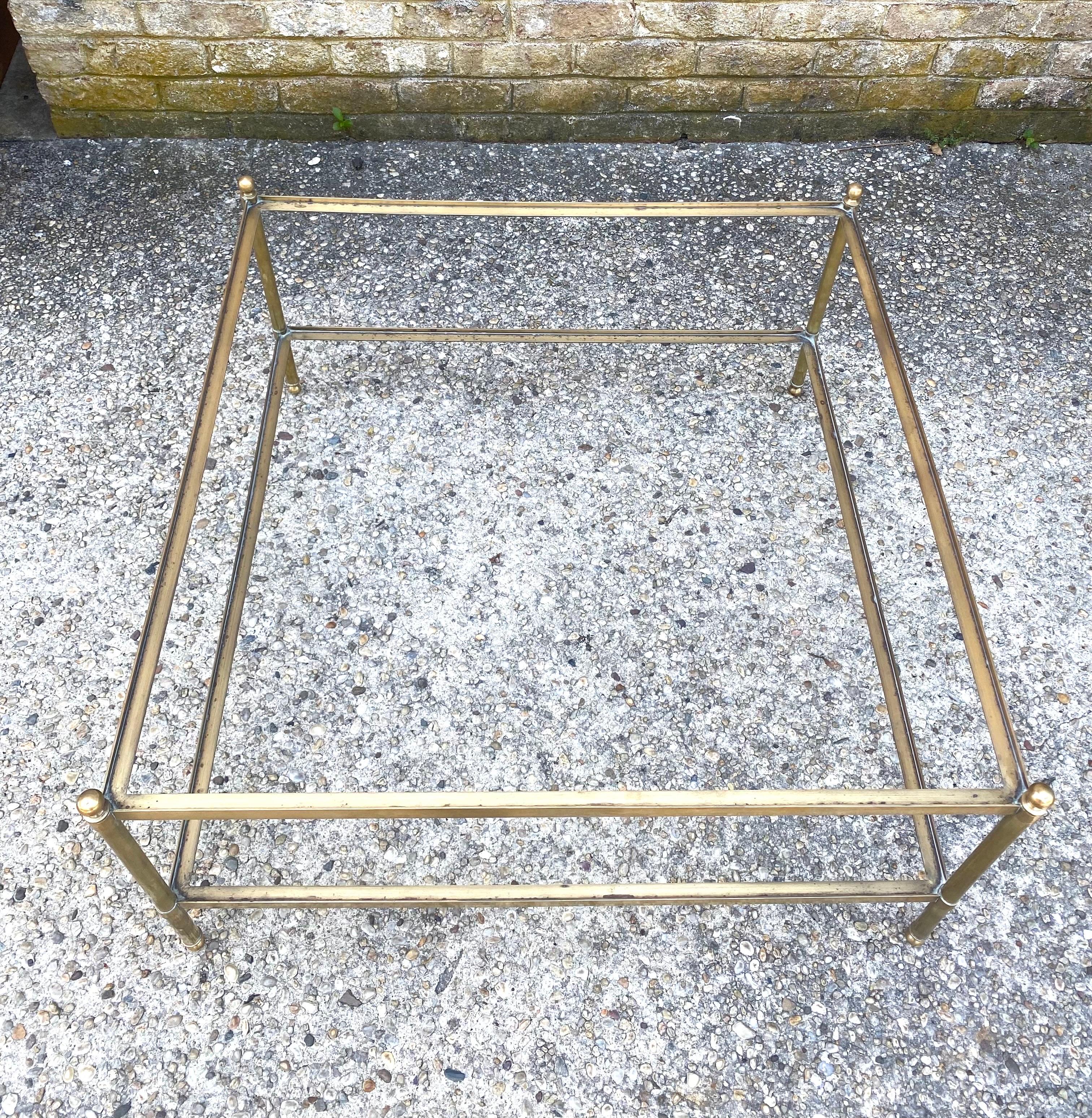 Brass and Embossed Red Leather Coffee Table in the Manner of Maison Jansen For Sale 1