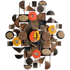 Abstrakte brutalistische Wandskulptur aus Messing und Emaille