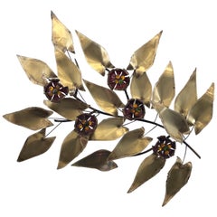 Brass and Enamel Branch Wall Sculpture in the Manner of Curtis Jere