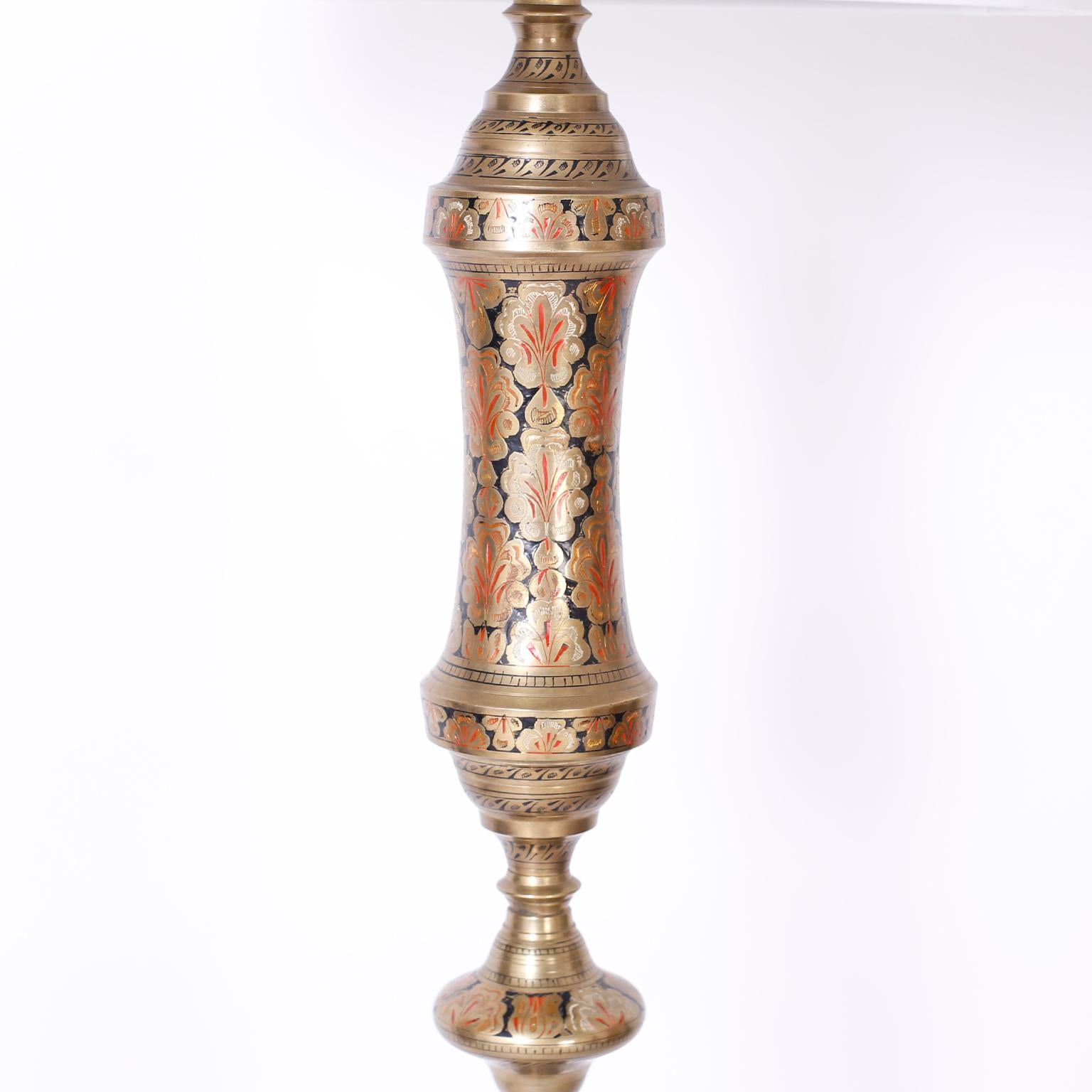 Anglo-Indian Brass and Enamel Floor Lamp