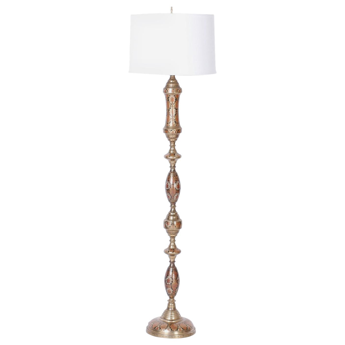 Brass and Enamel Floor Lamp
