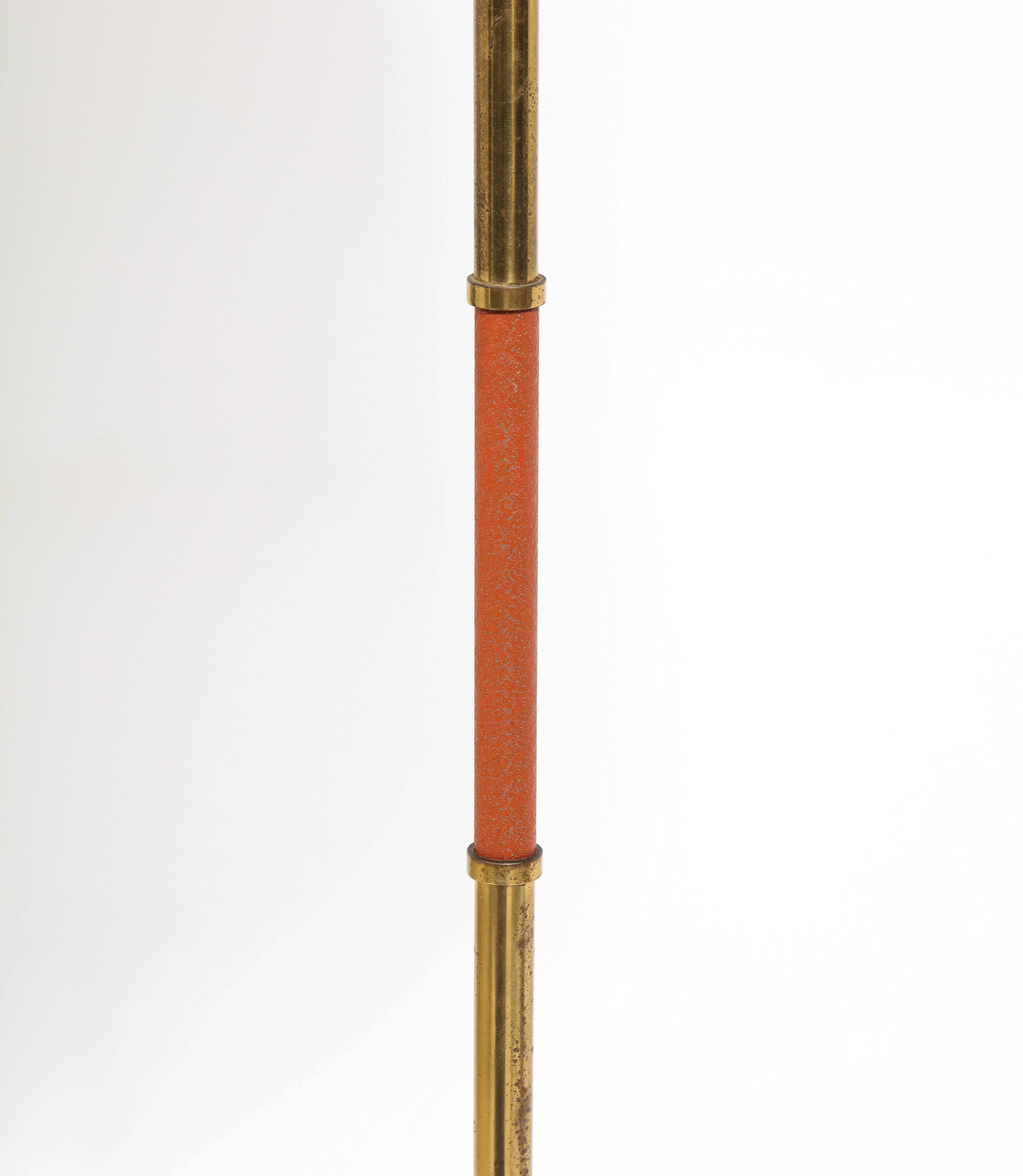 Brass and Burnt Orange Enamel Modernist Floor Lamp, France 1960's In Good Condition For Sale In New York, NY