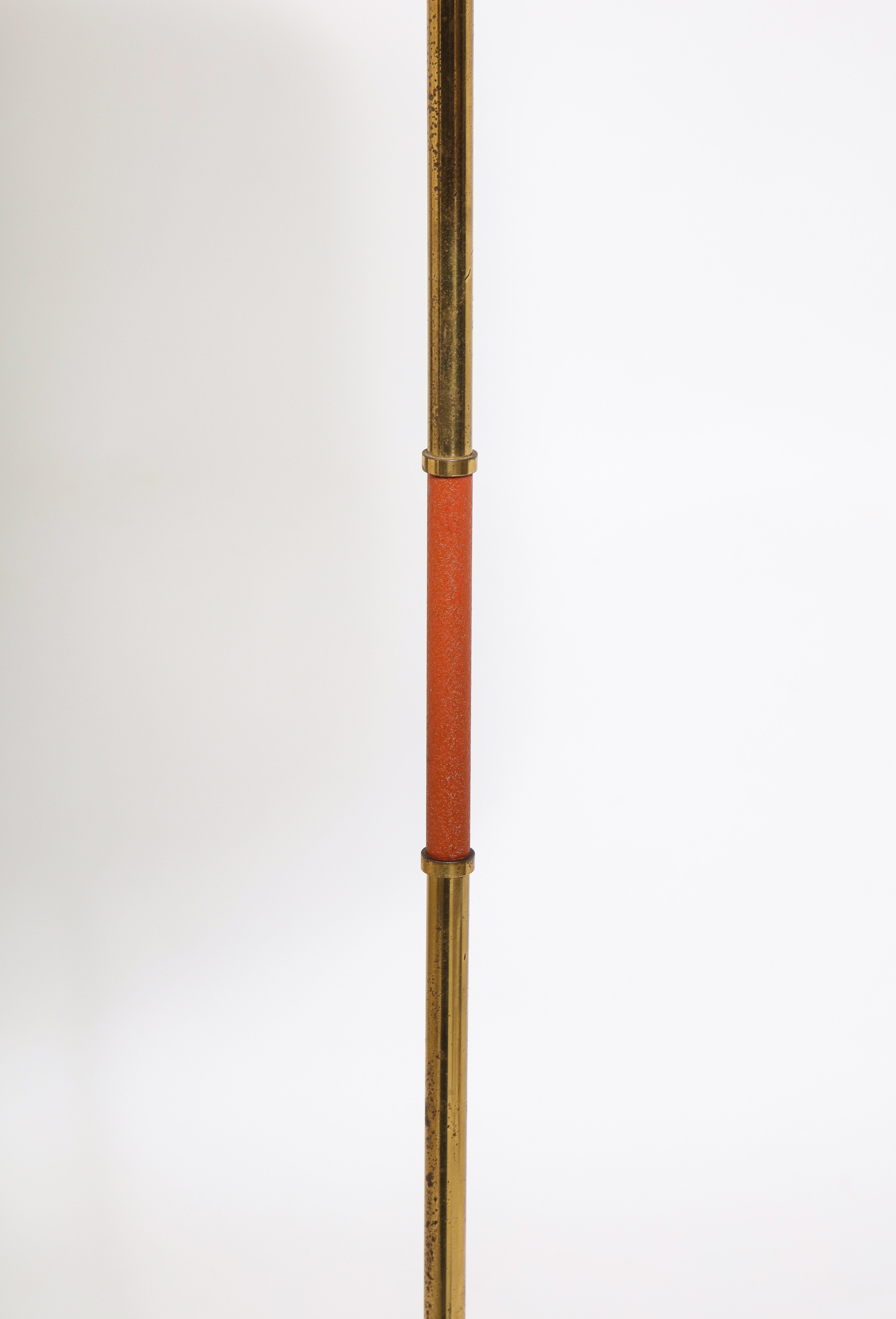 Brass and Burnt Orange Enamel Modernist Floor Lamp, France 1960's For Sale 2