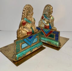 Brass and Enamel Foo Dog Bookends