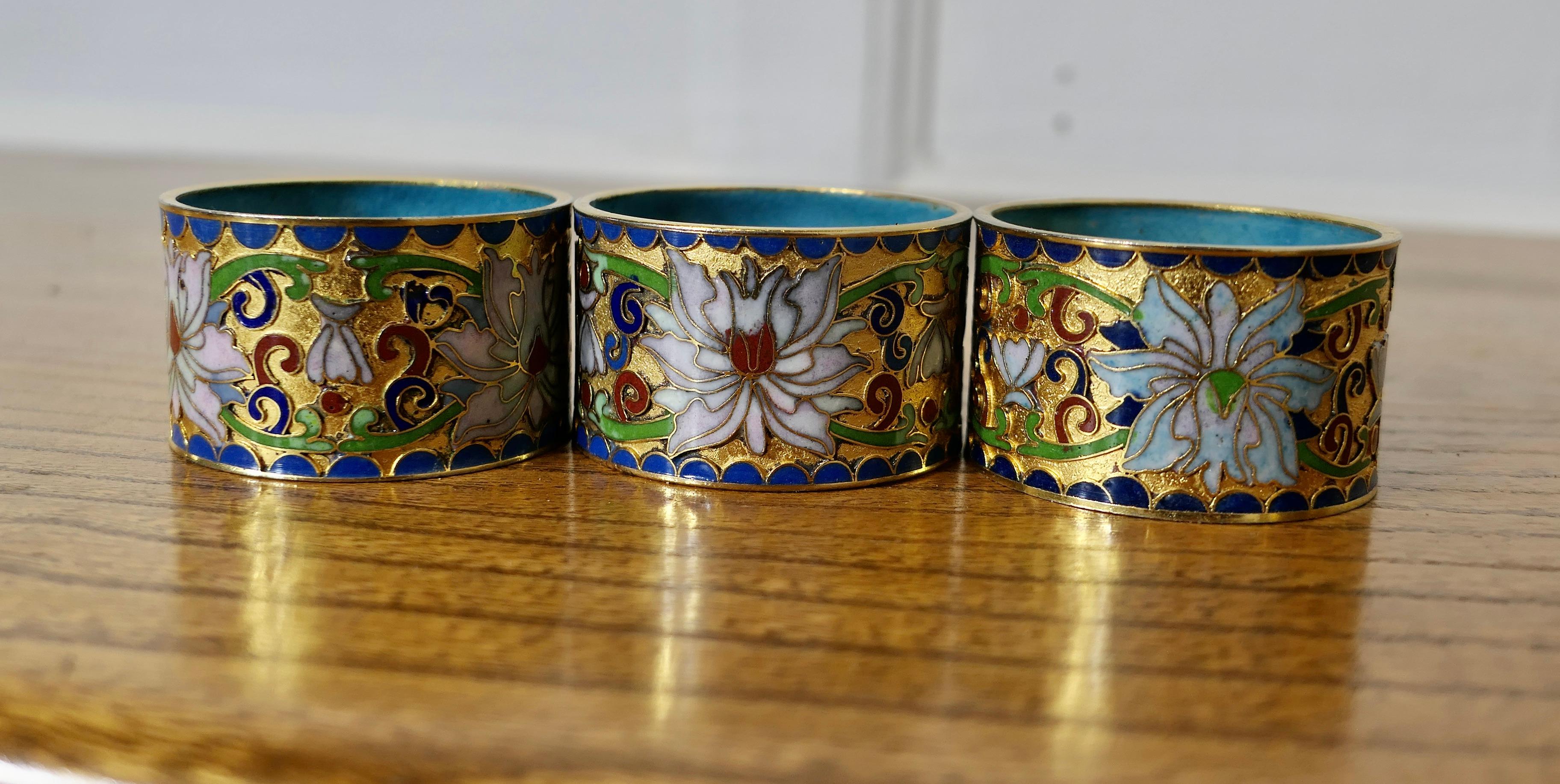 Anglo-Indian Brass and Enamel Indian Serviette Rings  A lovely set of Napkin Rings  For Sale