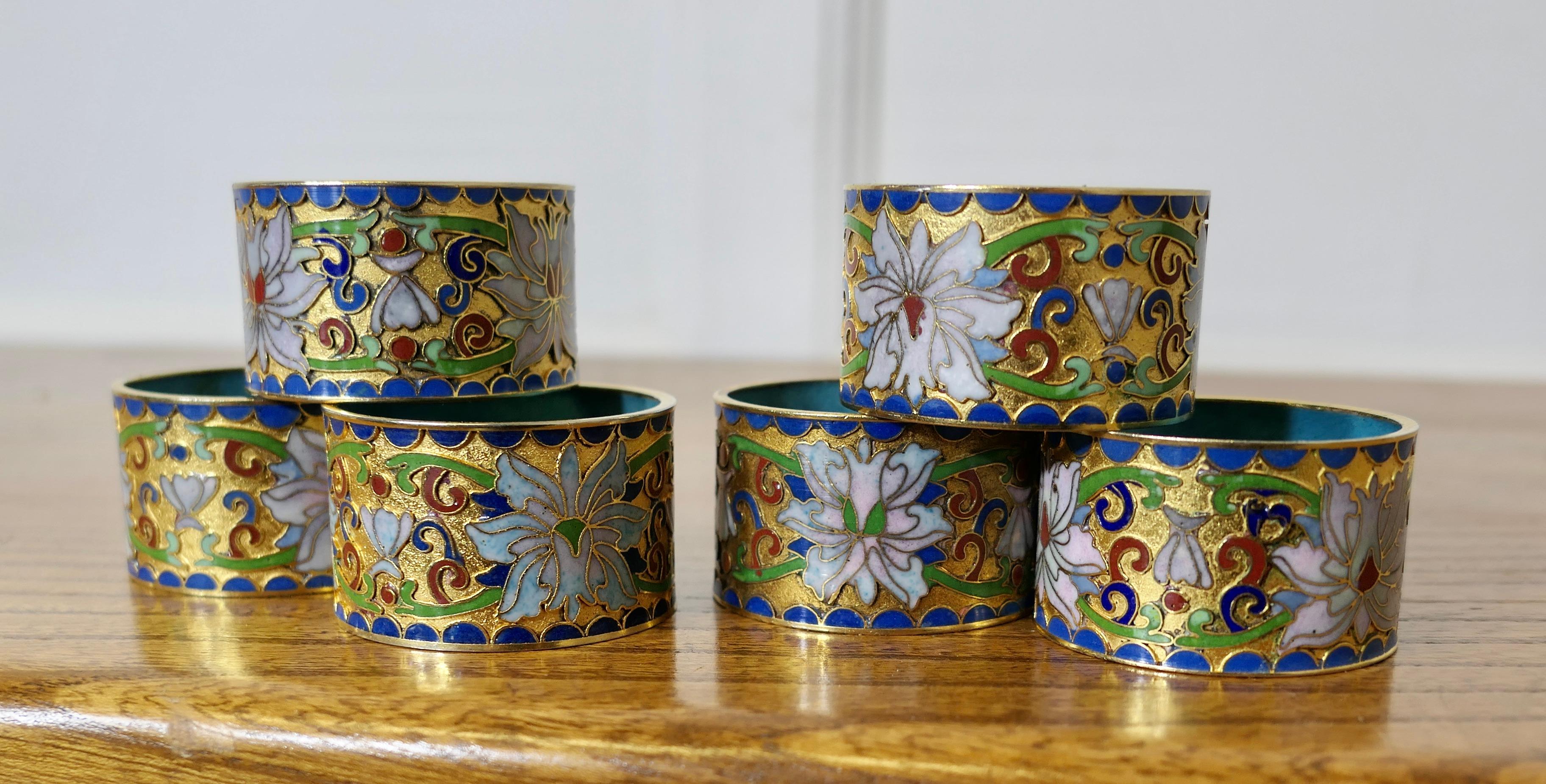 Mid-20th Century Brass and Enamel Indian Serviette Rings  A lovely set of Napkin Rings  For Sale