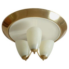 Brass And Enameled Glass Flush Mount, 1950s