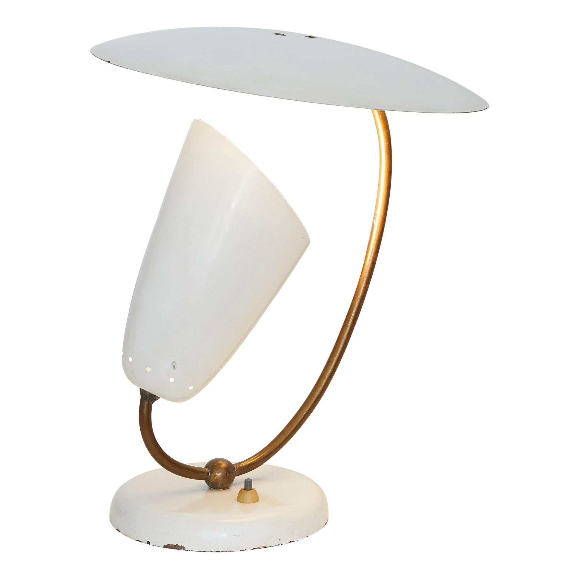 Brass and Enameled Metal Table Lamp, Stilnovo Inspired, Switzerland, 1950