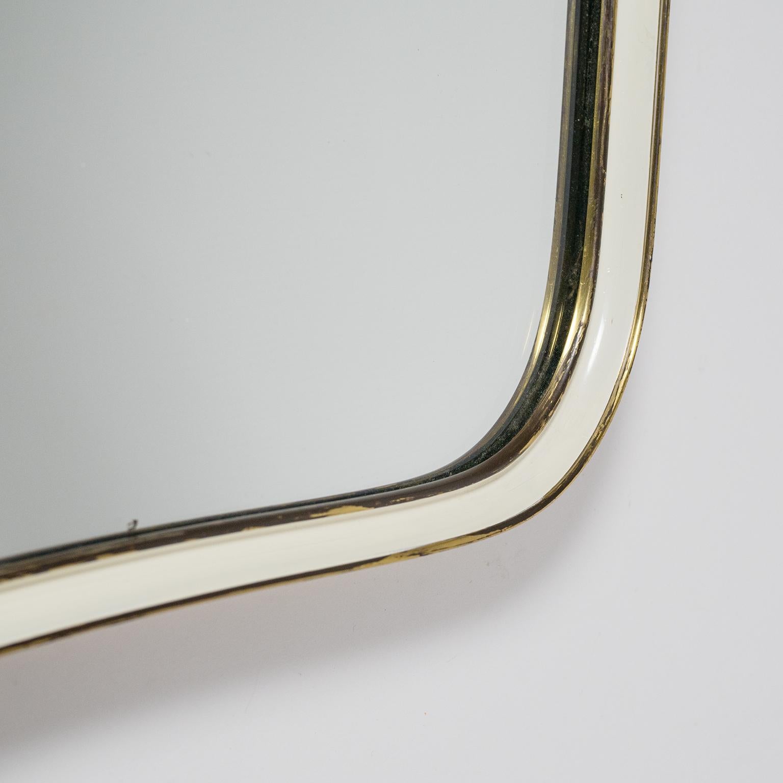 Brass and Enameled Mirror, 1950s In Good Condition In Vienna, AT
