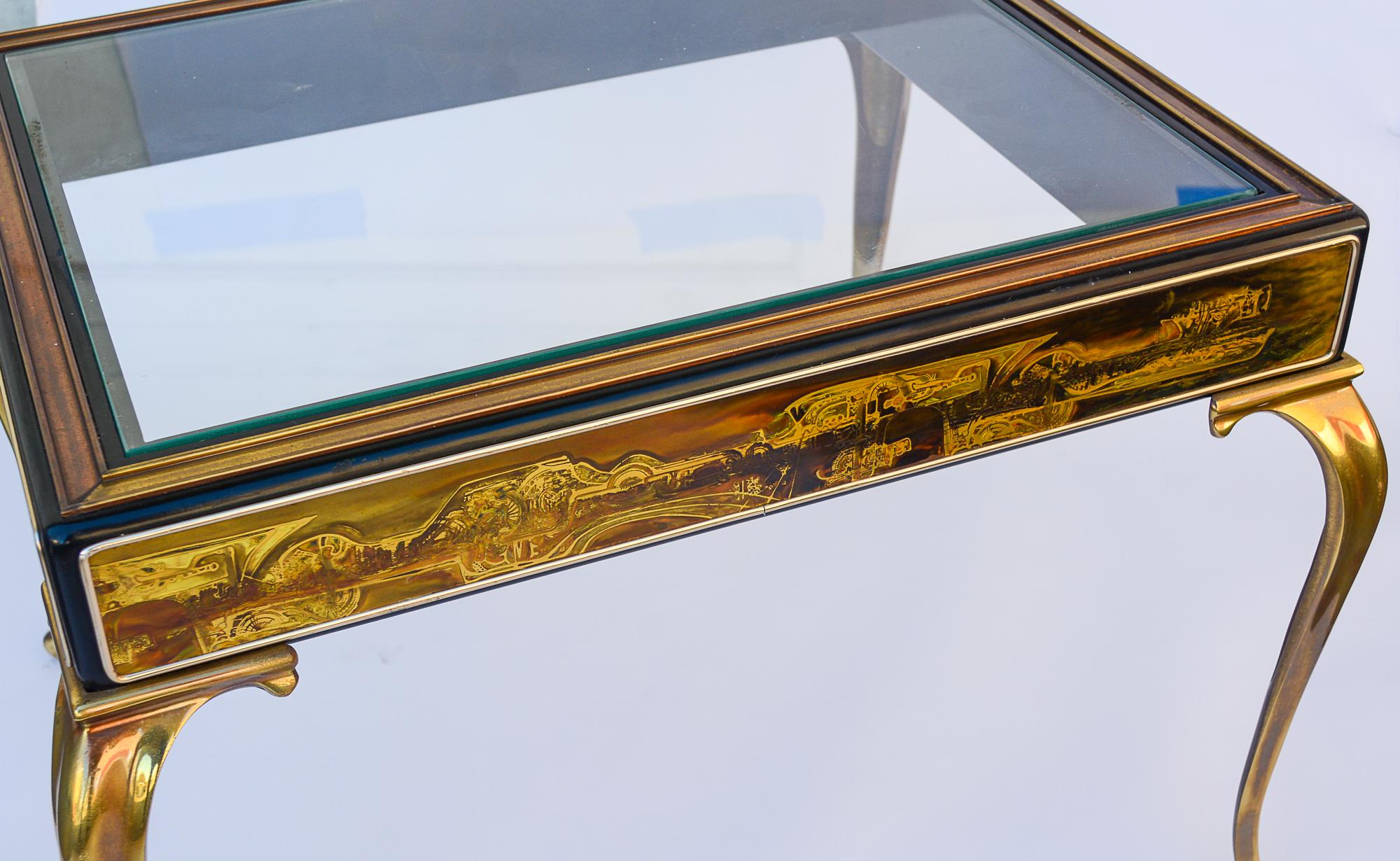 Table d'appoint en laiton et bronze gravé par Bernhard Rohne Bon état - En vente à San Mateo, CA