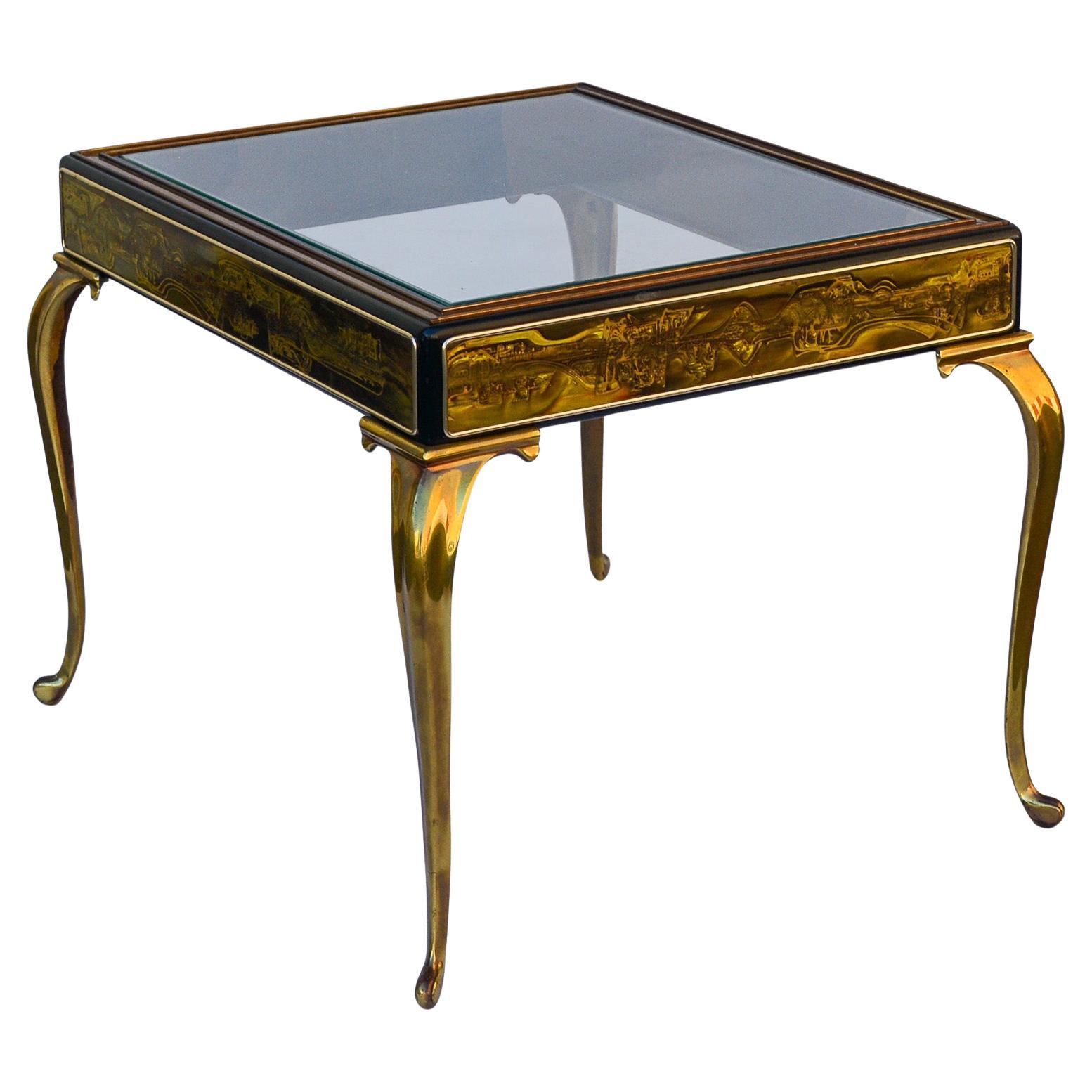 Table d'appoint en laiton et bronze gravé par Bernhard Rohne en vente