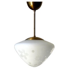 Brass and Etched Glass Pendant Light, attributed to Böhlmarks, Sweden