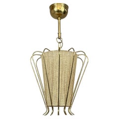 Brass and Fabric Caged Ceiling Light, Sweden 1950s