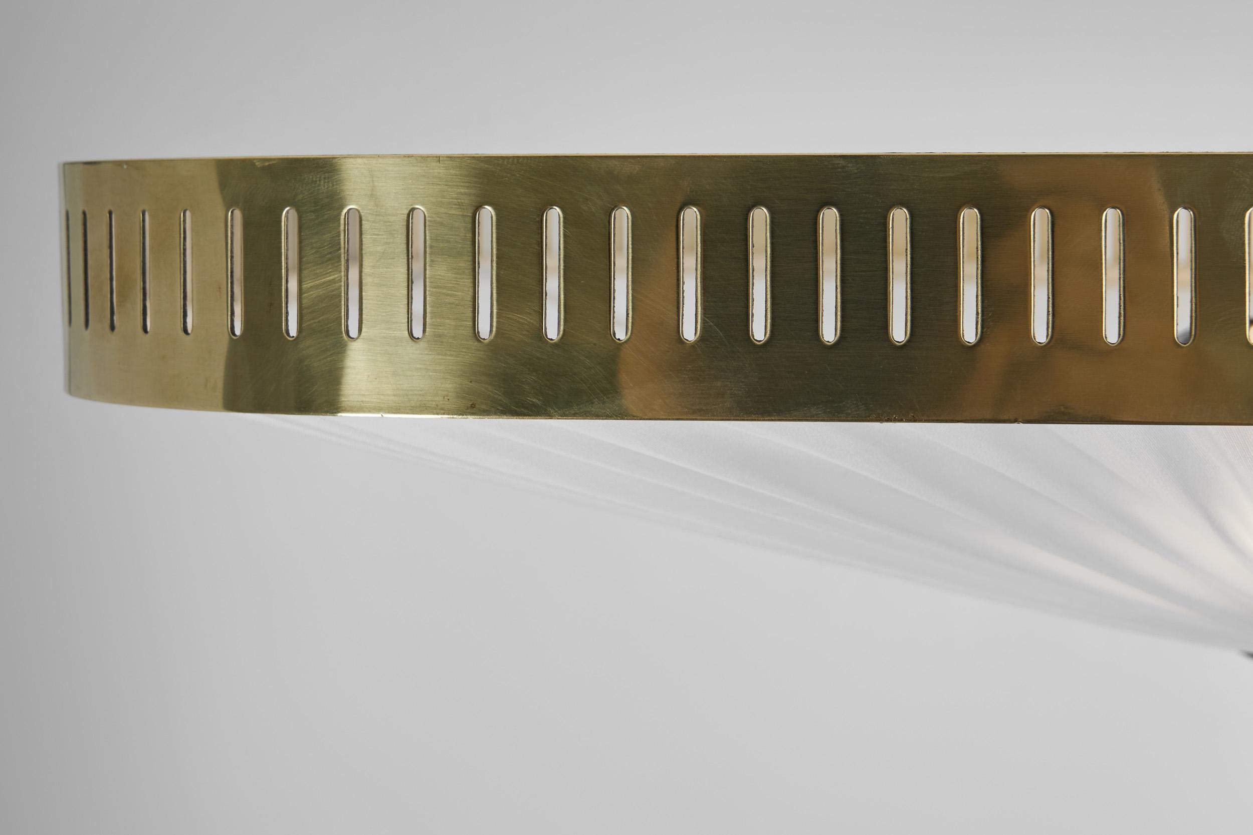 Brass and Fabric Ceiling Lamp by Itsu, Finland 1960s 4