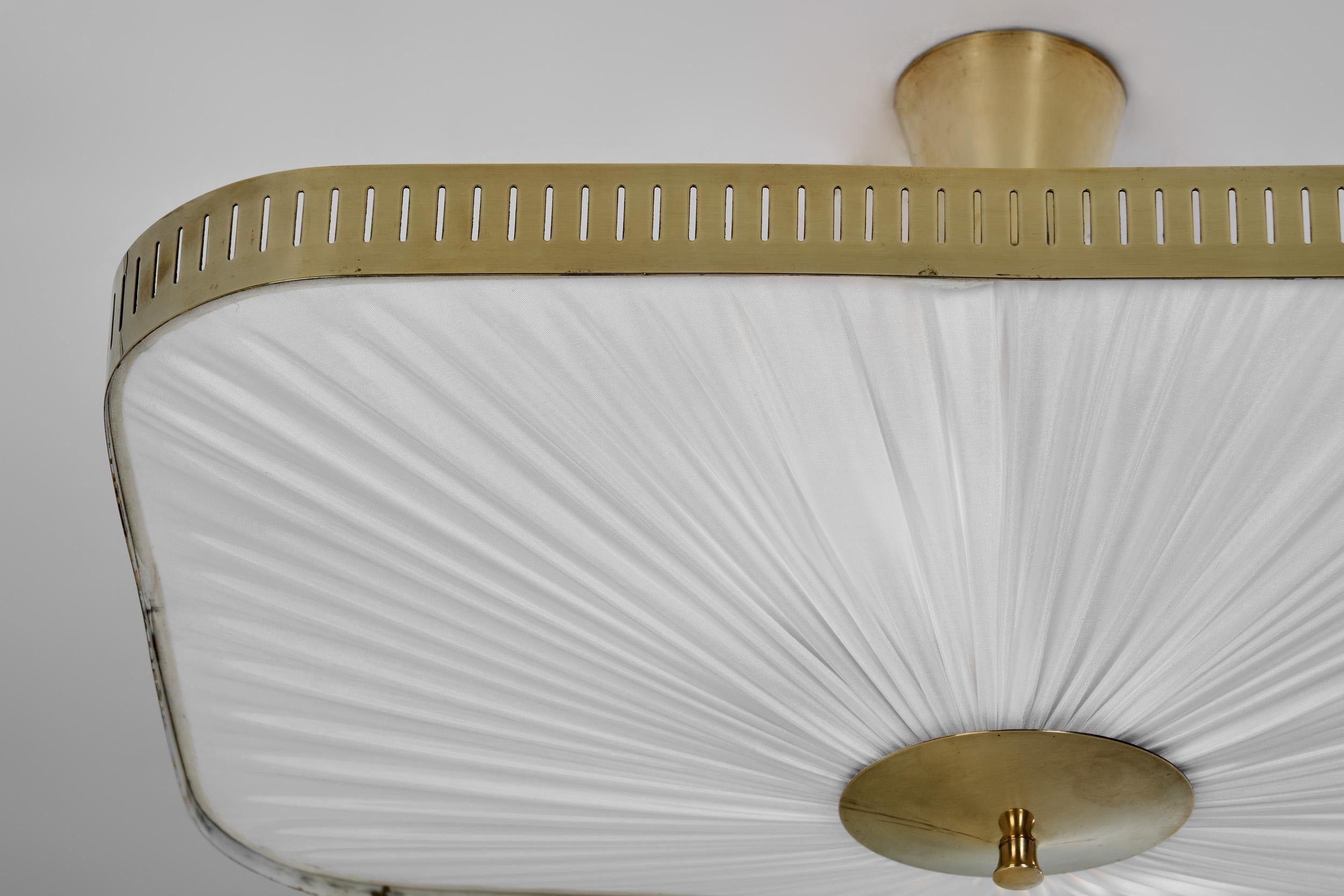 Brass and Fabric Ceiling Lamp by Itsu, Finland 1960s 6
