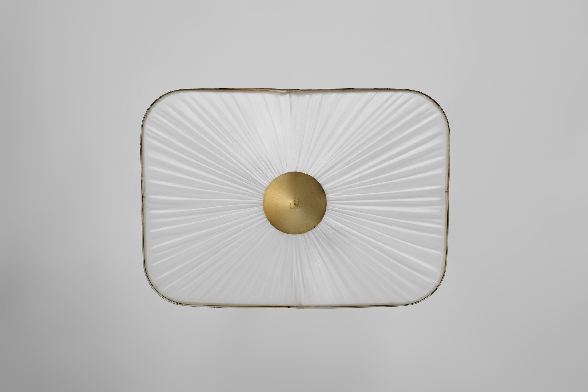 Brass and Fabric Ceiling Lamp by Itsu, Finland 1960s 11