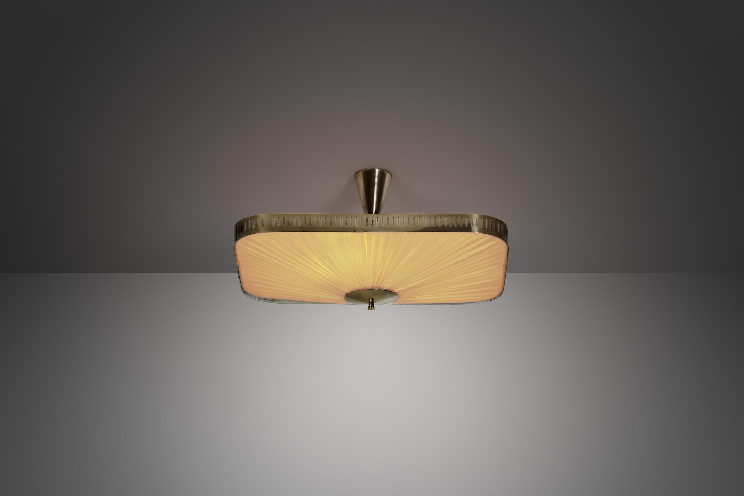 Mid-20th Century Brass and Fabric Ceiling Lamp by Itsu, Finland 1960s