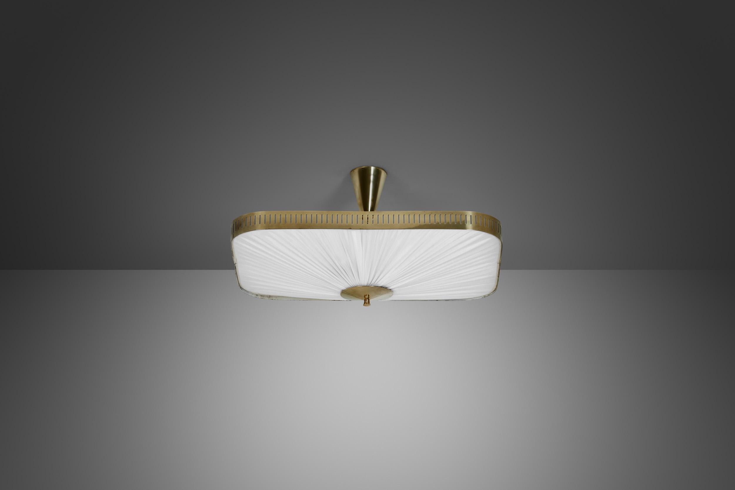 Brass and Fabric Ceiling Lamp by Itsu, Finland 1960s 1