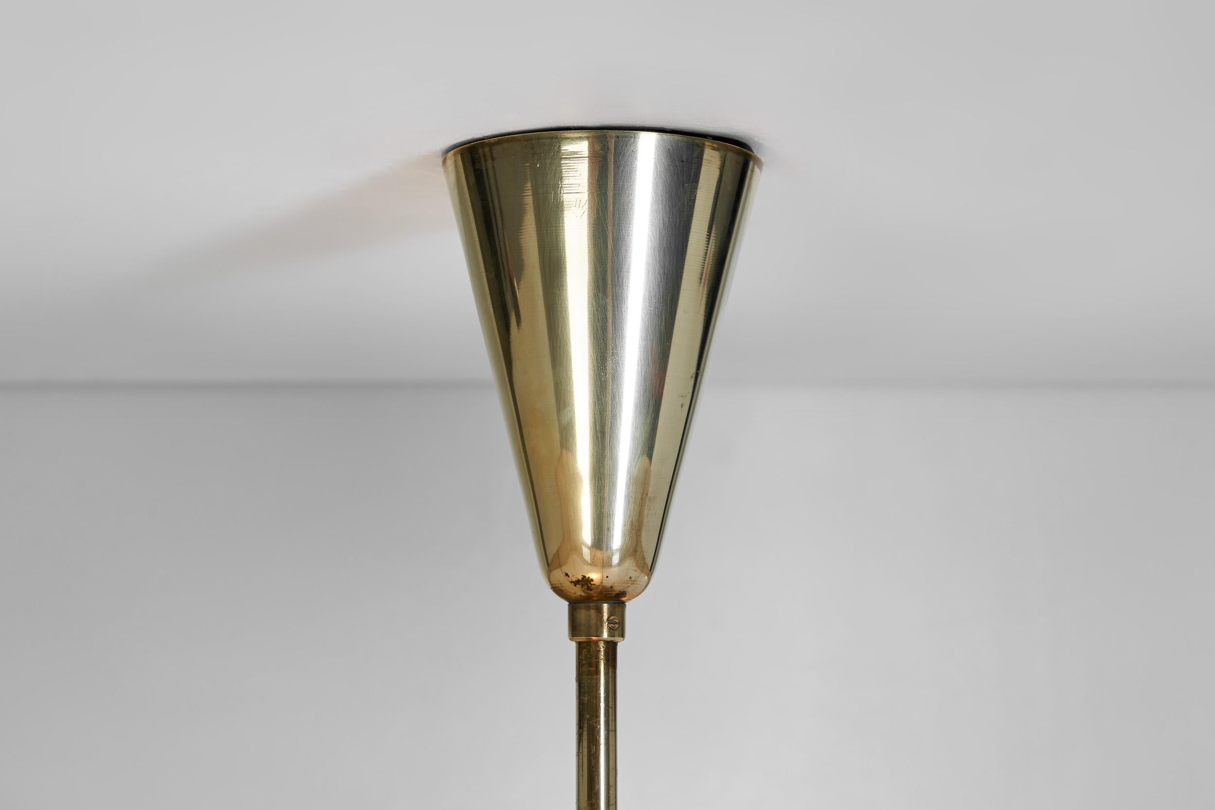 Brass and Fabric Ceiling Lamp by Itsu, Finland 1960s 2