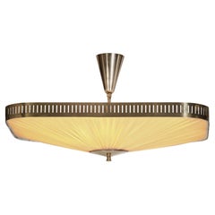 Brass and Fabric Ceiling Lamp by Itsu, Finland 1960s
