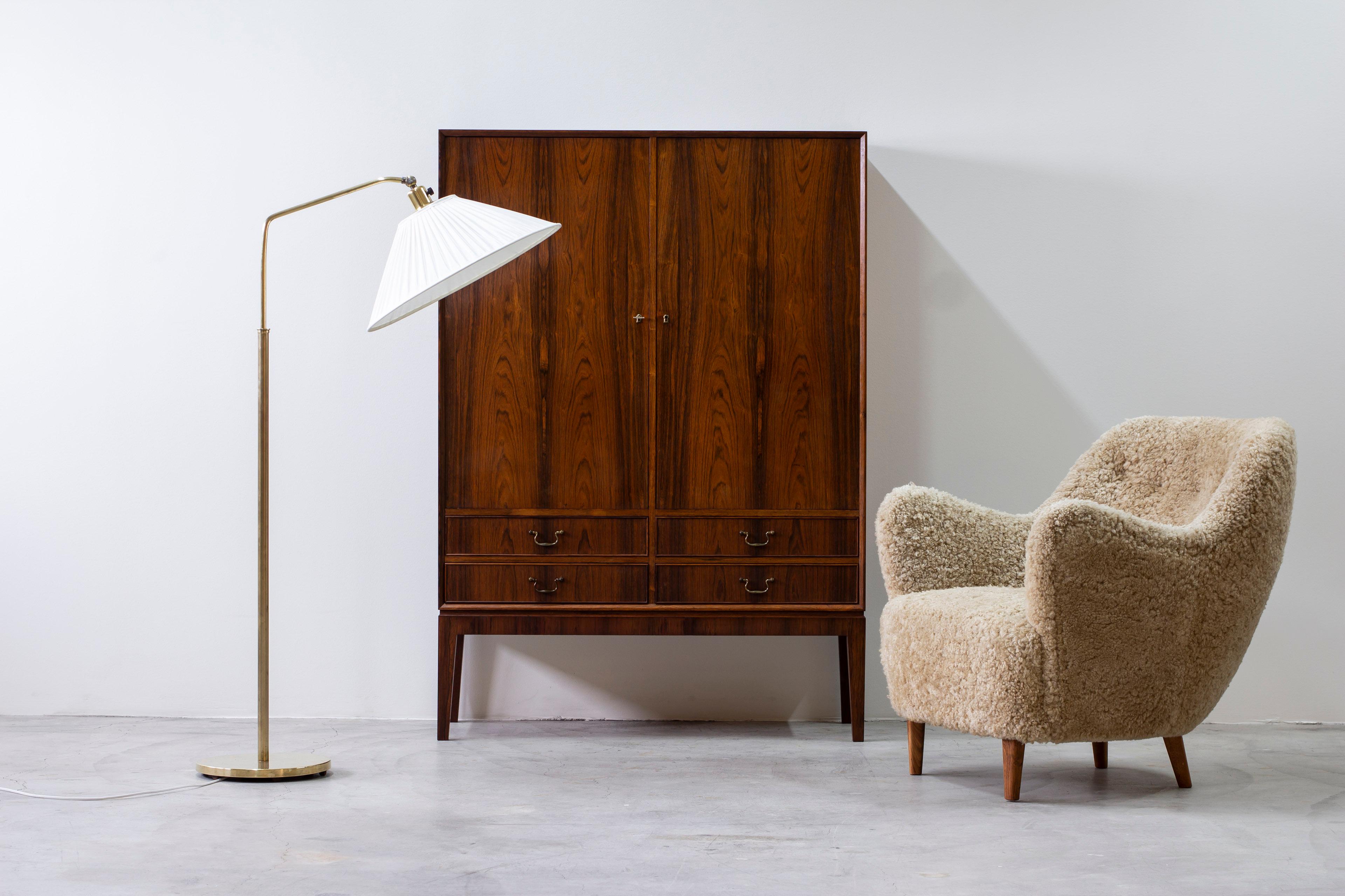 Brass and fabric floor lamps by Harald Elof Notini, Böhlmarks, 1940s For Sale 4
