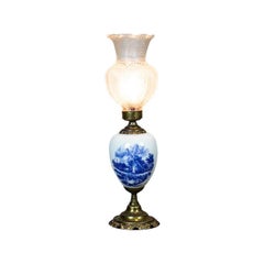 Brass and Faïence Table Lamp Stylized as Kerosene Lamp, circa the 1980s/1990s