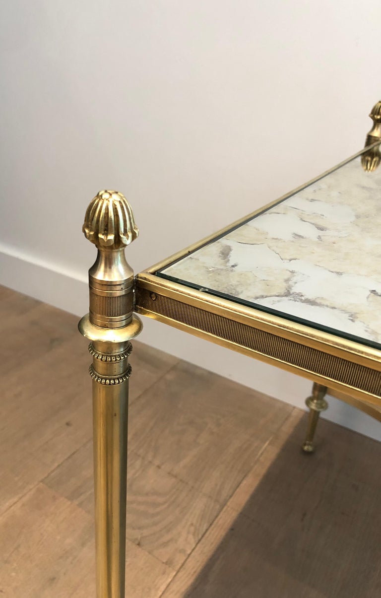 Brass and FauxAntiques Mirror Top Coffee Table by Maison Jansen, Circa