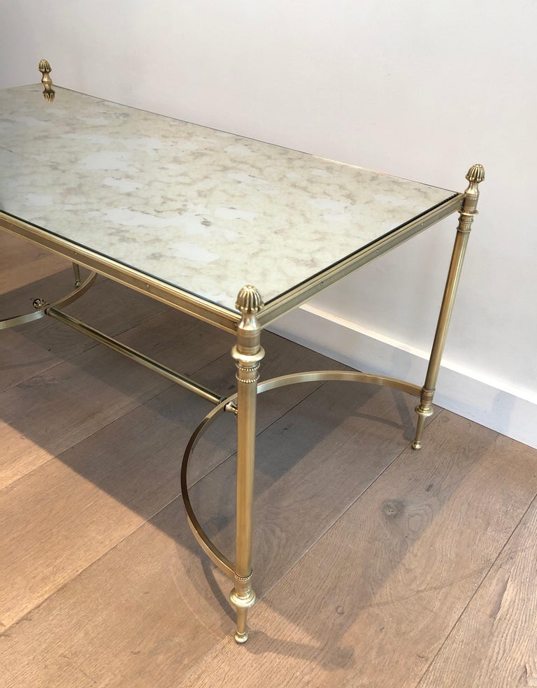 Brass and FauxAntiques Mirror Top Coffee Table by Maison Jansen, Circa
