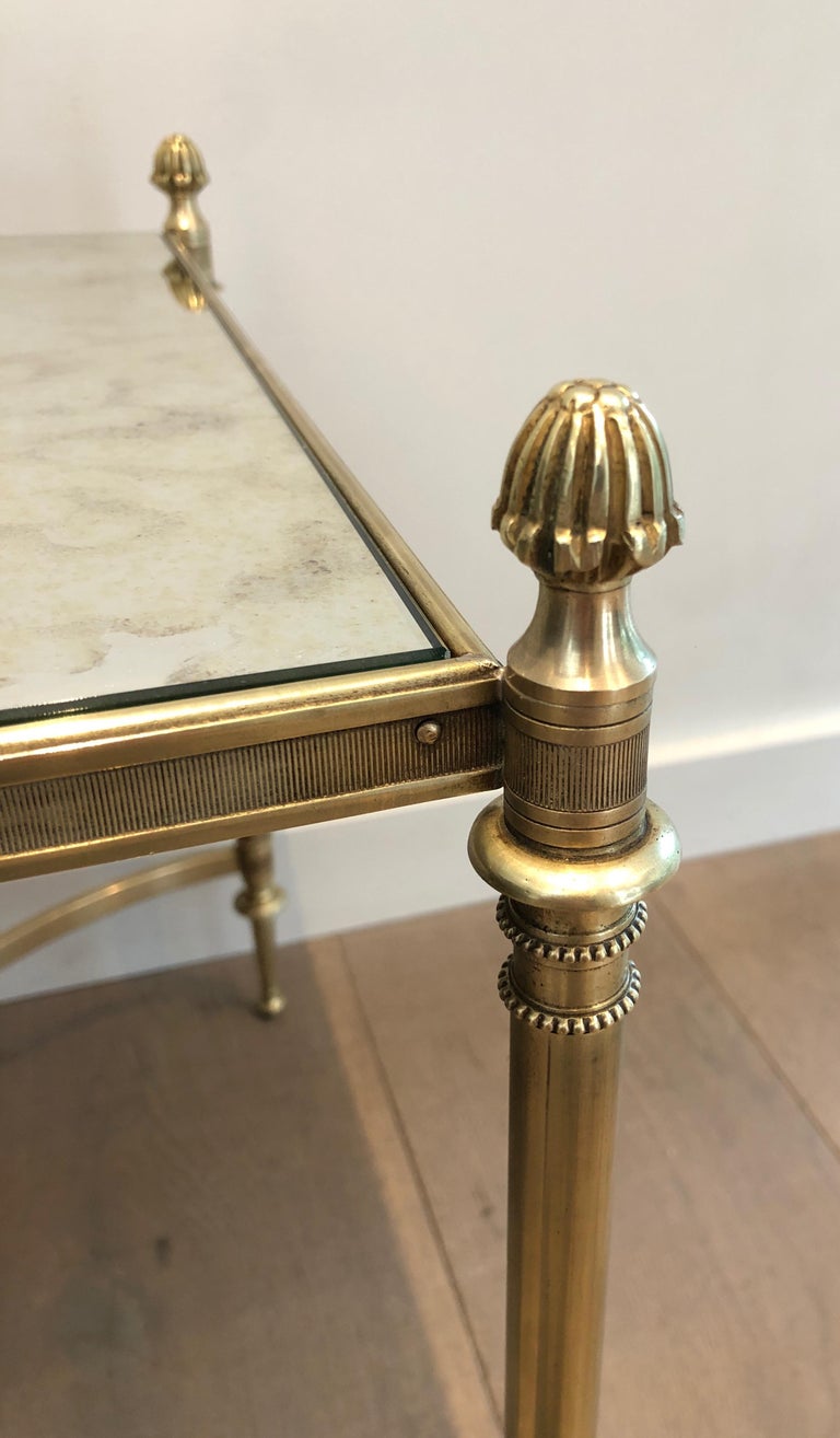 Brass and FauxAntiques Mirror Top Coffee Table by Maison Jansen, Circa