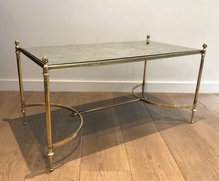 Brass and FauxAntiques Mirror Top Coffee Table by Maison Jansen, Circa