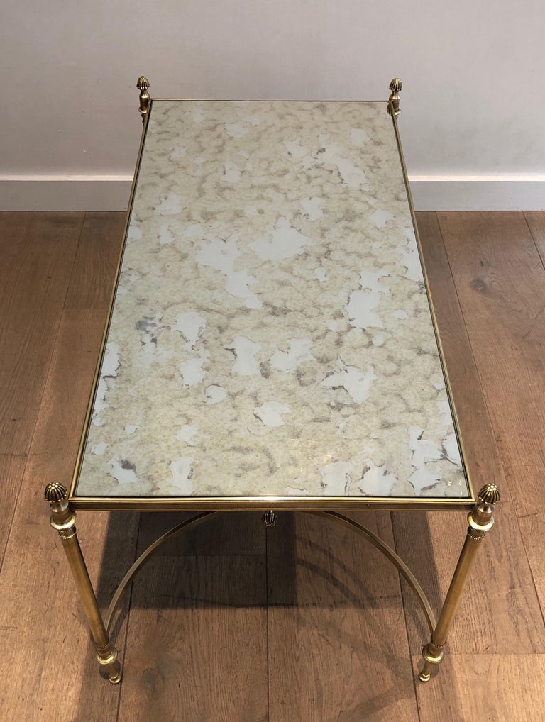 Brass and FauxAntiques Mirror Top Coffee Table by Maison Jansen, Circa
