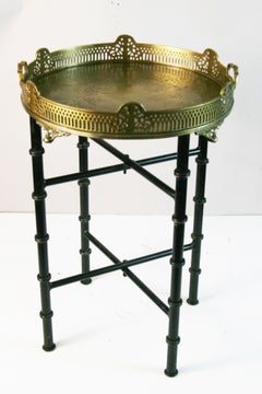 Brass and Faux Bamboo Metal Folding Tray Table