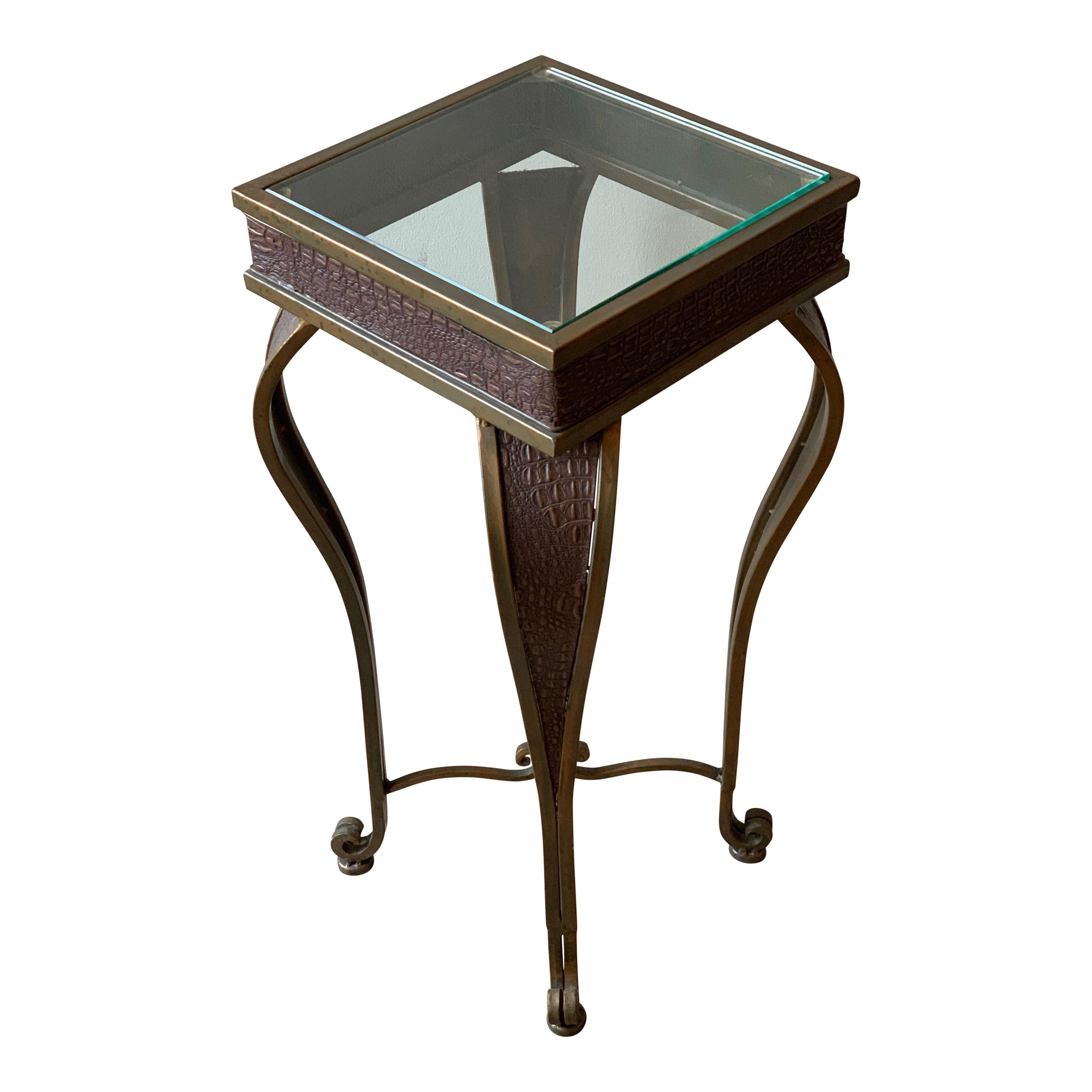 Other Brass and Faux Crocodile Side Table For Sale
