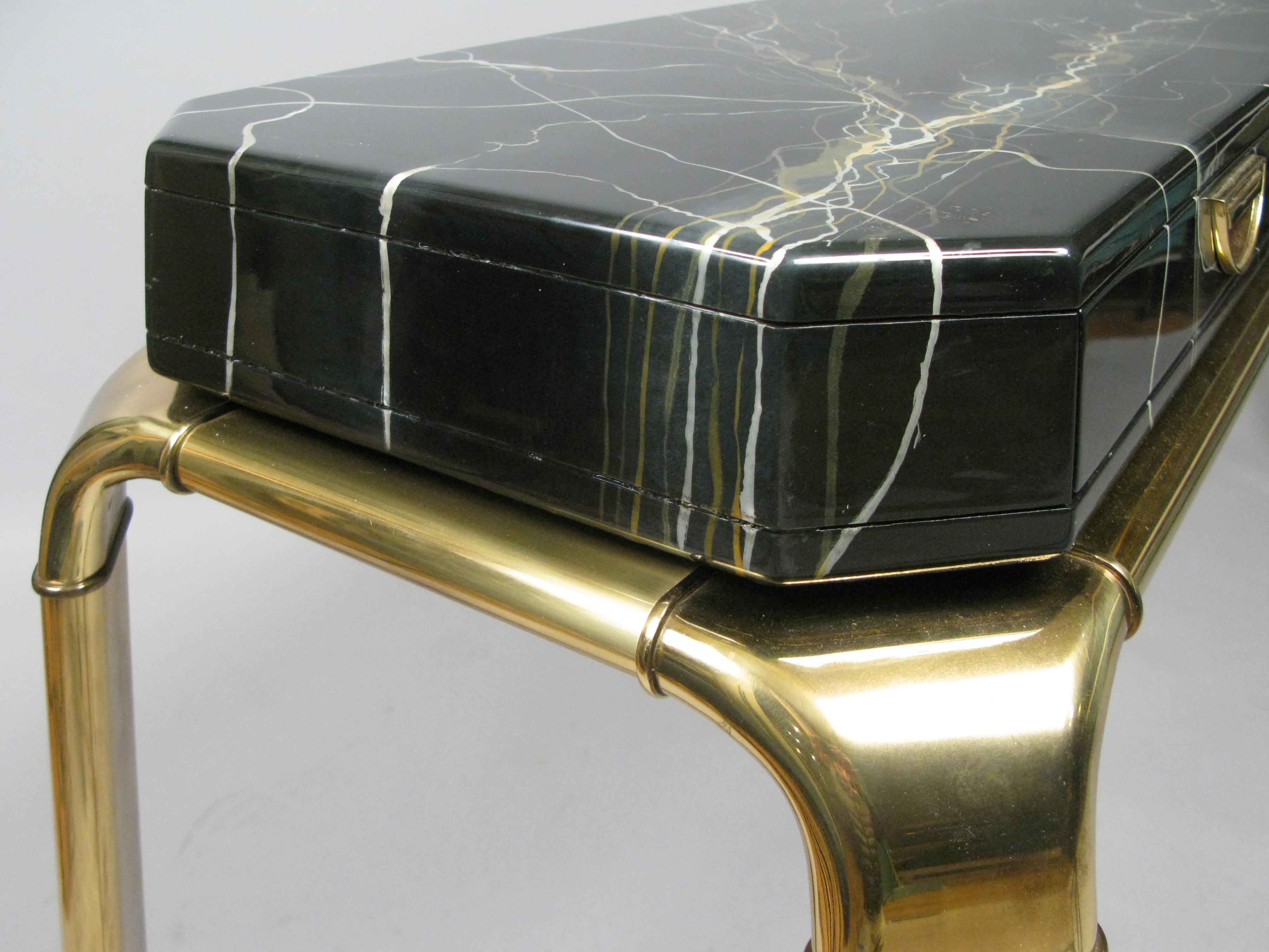 Brass and Faux Marble Console Table by Widdicomb In Good Condition In Hudson, NY